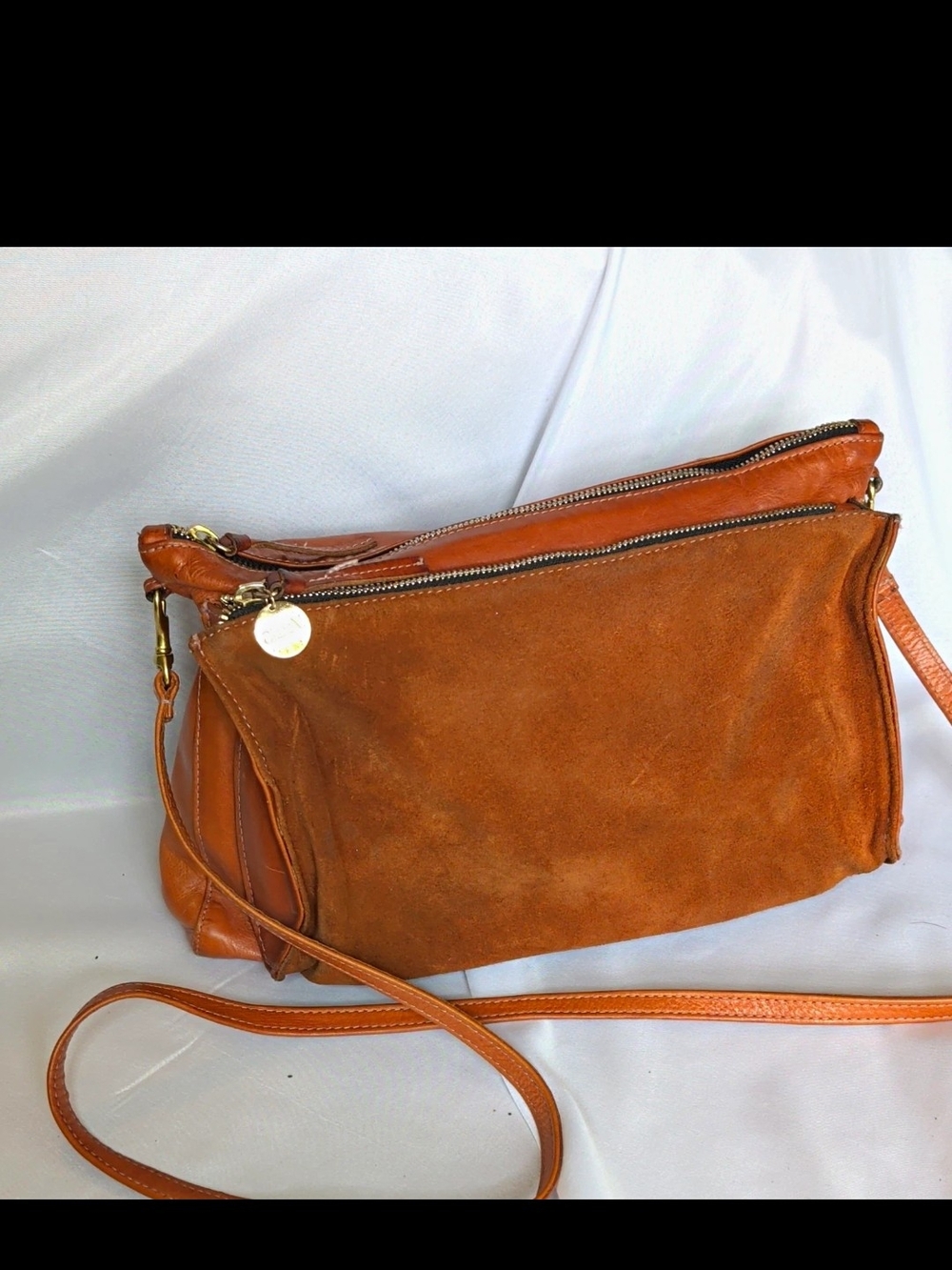 Clare V. Brown Zip Top Crossbody Bag Detachable Strap Gold Hardware